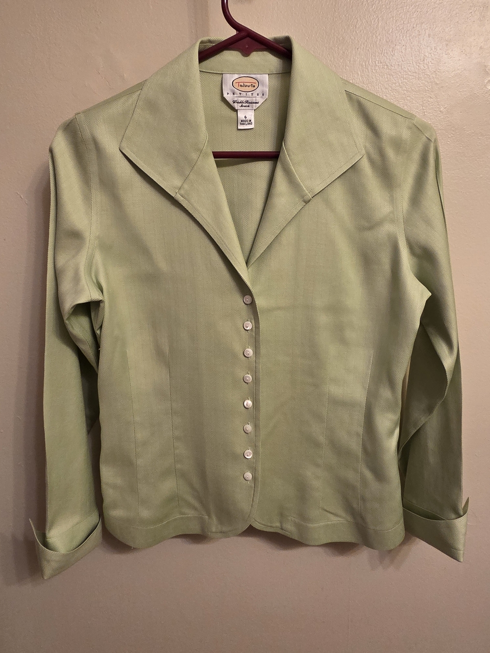 Talbots Green Textured Herringbone Cotton Blazer Utility Shacket Preppy Chic 6P
